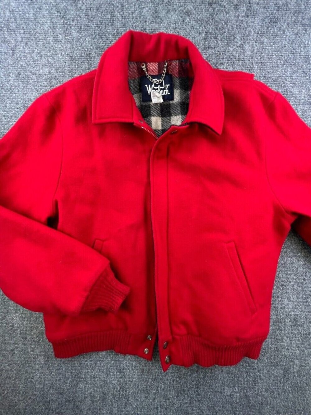 Woolrich Women Wool Coat Plaid Lined 22 PICS Size Large USA MADE Zip, Snap Up